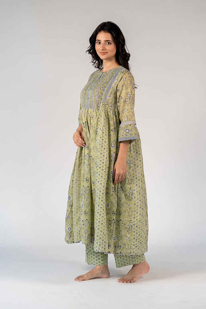 Cotton Hand Block Printed Kurta - Green