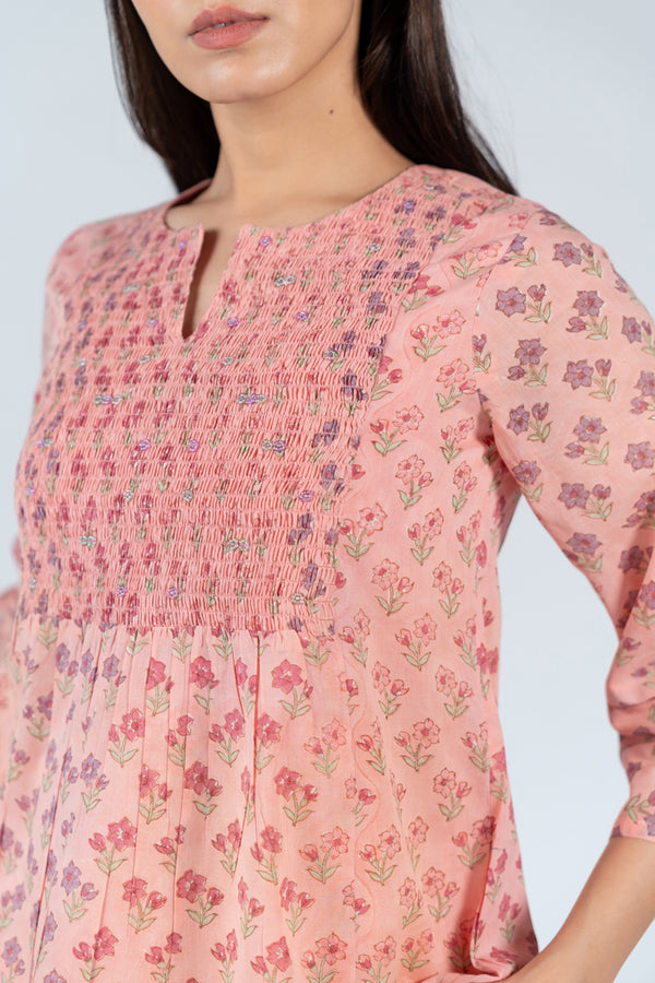 Cotton Hand Block Printed Top - Pink