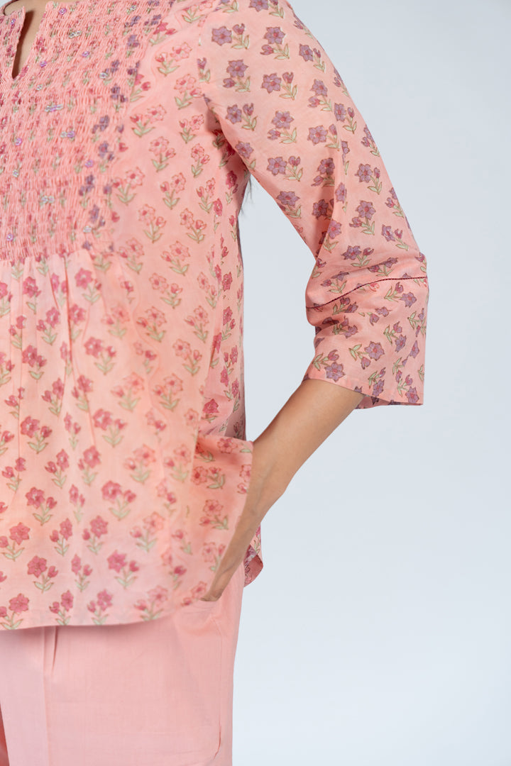 Cotton Hand Block Printed Top - Pink