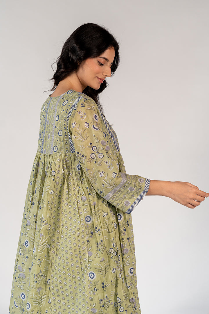 Cotton Hand Block Printed Kurta - Green