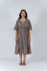 Cotton Hand Block Printed Kaftan - Green