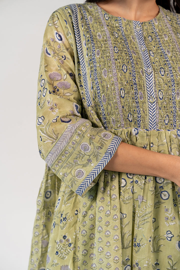 Cotton Hand Block Printed Kurta - Green