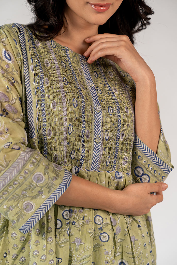 Cotton Hand Block Printed Kurta - Green