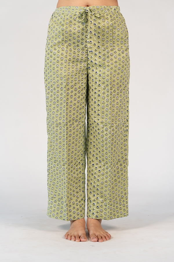 Cotton Hand Block Printed Parallel - Green