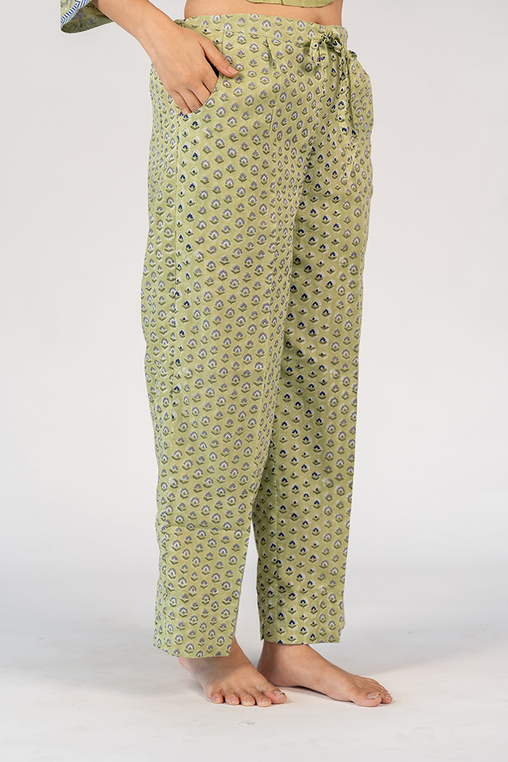 Cotton Hand Block Printed Parallel - Green