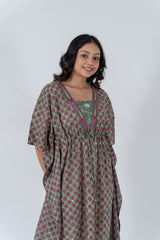 Cotton Hand Block Printed Kaftan - Green