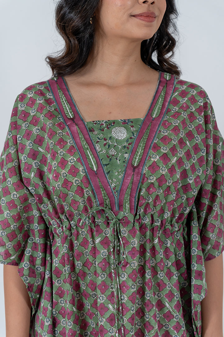 Cotton Hand Block Printed Kaftan - Green