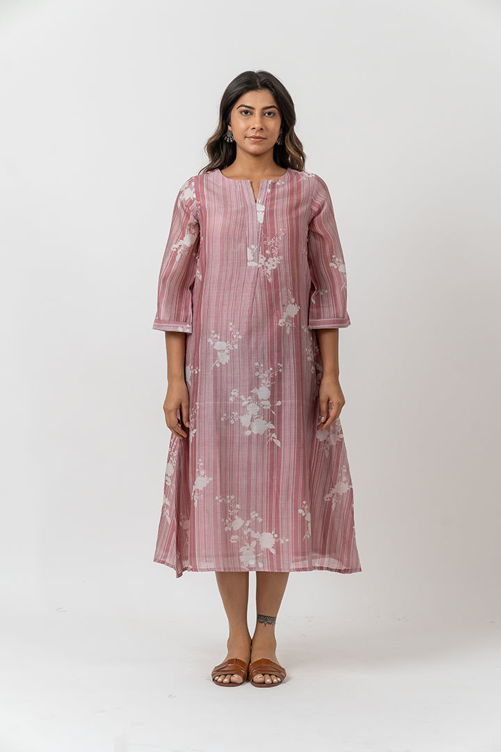 Chanderi Digital Printed Dress - Onion Pink