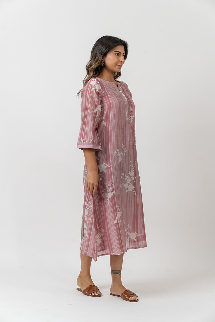 Chanderi Digital Printed Dress - Onion Pink