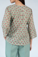 Cotton Hand Block Printed Top - Green