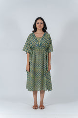 Cotton Hand Block Printed Kaftan - Pista Green