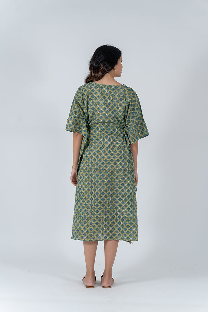 Cotton Hand Block Printed Kaftan - Pista Green