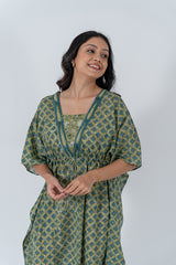 Cotton Hand Block Printed Kaftan - Pista Green