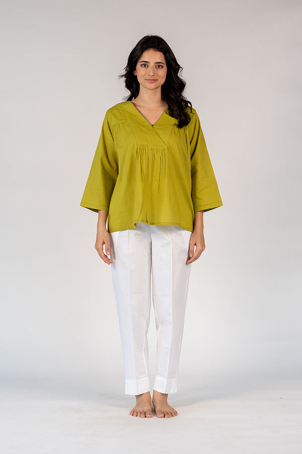 Cotton Hand Embroidered Top - Green