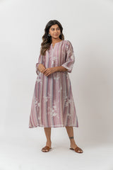 Chanderi Digital Printed Dress - Off White