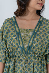 Cotton Hand Block Printed Kaftan - Pista Green