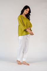 Cotton Hand Embroidered Top - Green