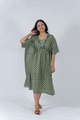 Cotton Hand Block Printed Kaftan - Pista Green