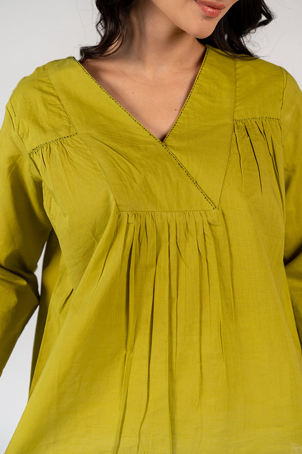 Cotton Hand Embroidered Top - Green