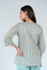 Cotton Hand Block Printed Top - Green