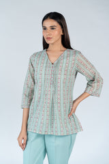 Cotton Hand Block Printed Top - Green