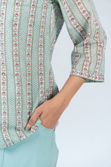 Cotton Hand Block Printed Top - Green