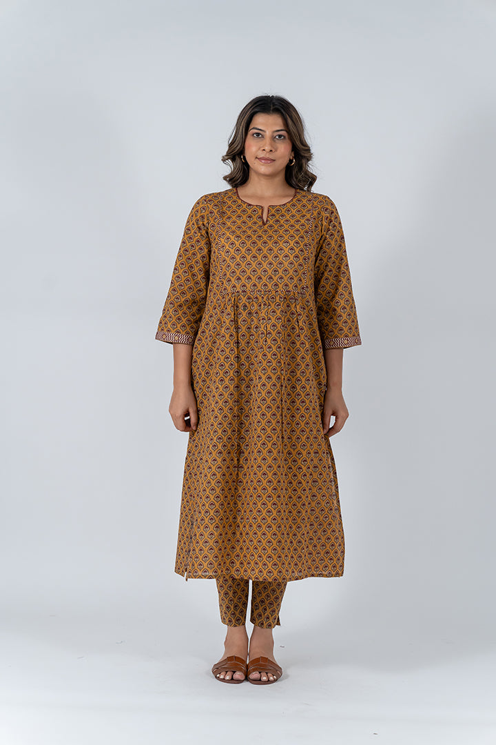 Cotton Hand Block Printed Kurta - Yellow