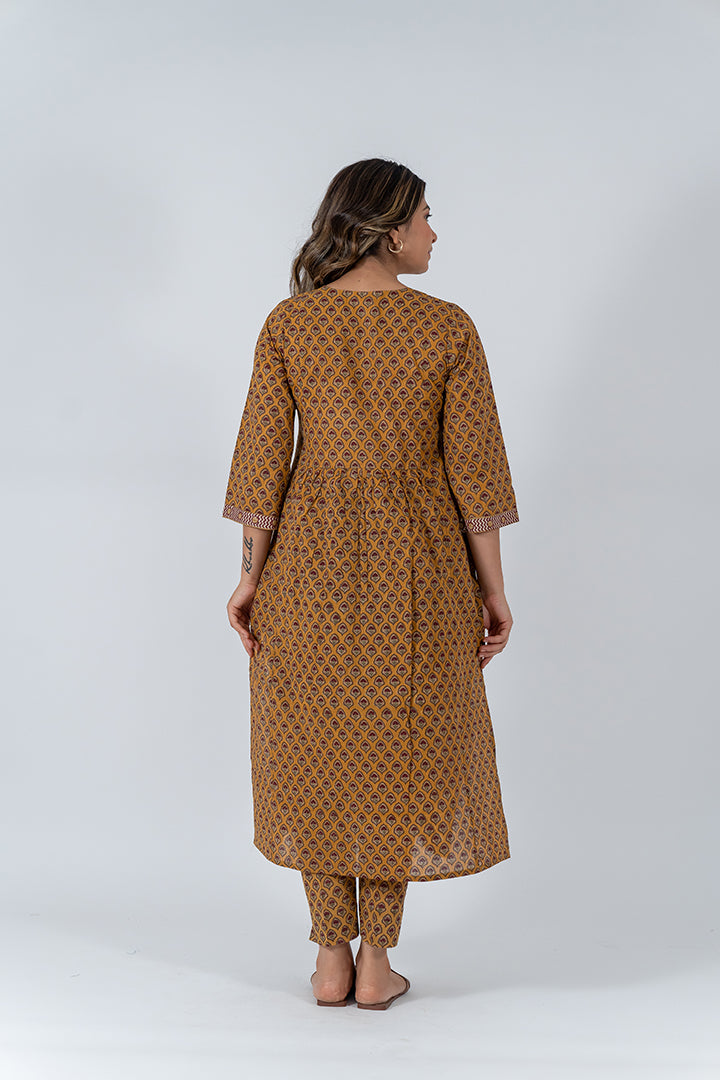 Cotton Hand Block Printed Kurta - Yellow