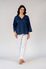 Cotton Hand Embroidered Top - Blue