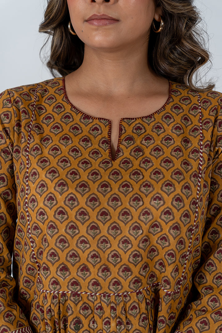 Cotton Hand Block Printed Kurta - Yellow