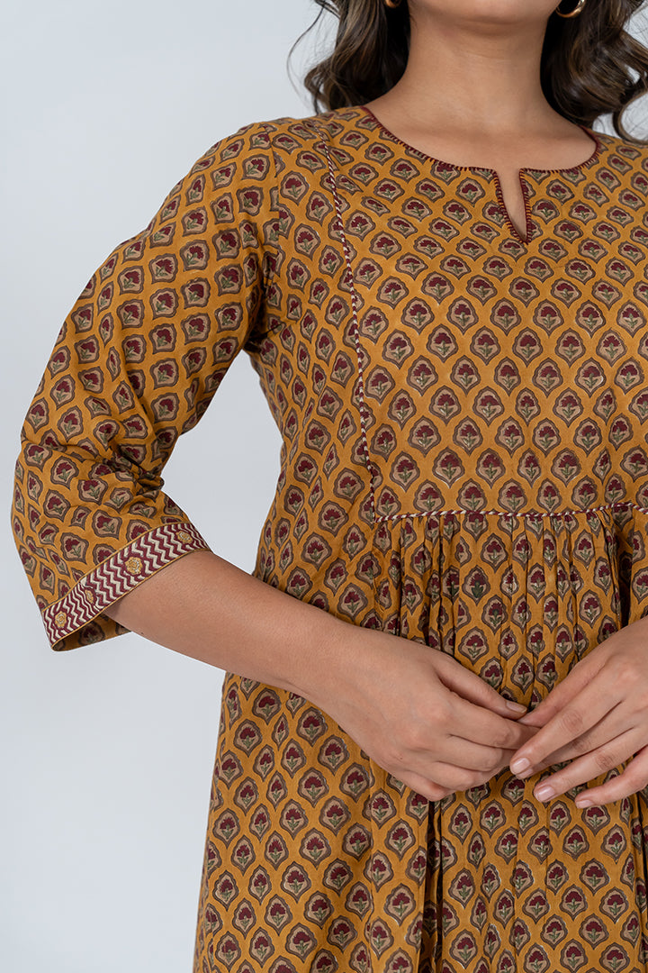 Cotton Hand Block Printed Kurta - Yellow