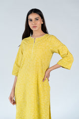 Cotton Hand Embroidery Kurta - Yellow