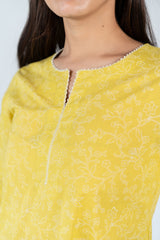 Cotton Hand Embroidery Kurta - Yellow