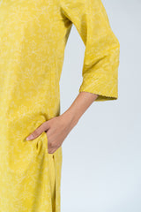 Cotton Hand Embroidery Kurta - Yellow