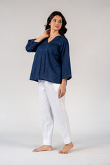 Cotton Hand Embroidered Top - Blue