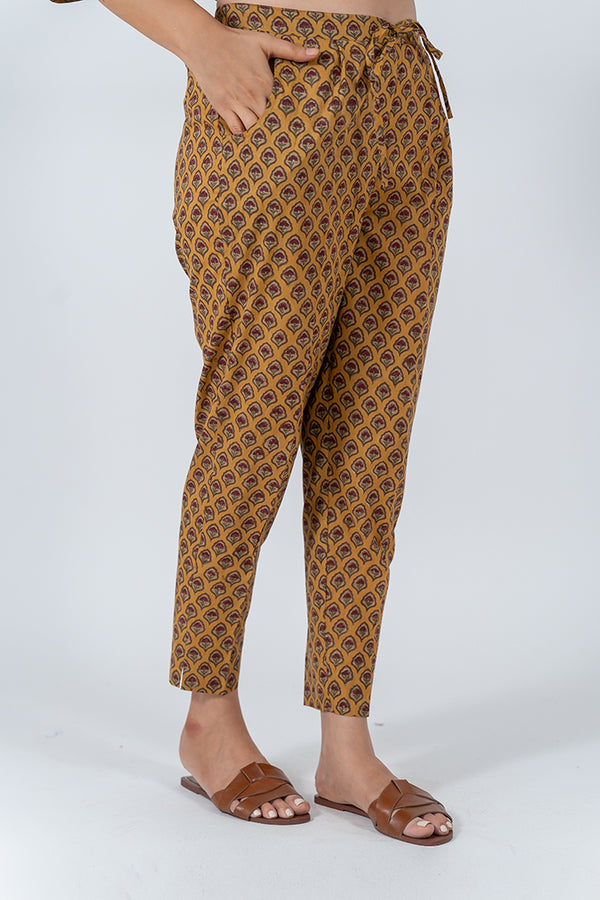 Cotton Hand Block Printed Pant - Yellow