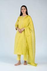 Cotton Hand Embroidery Kurta - Yellow