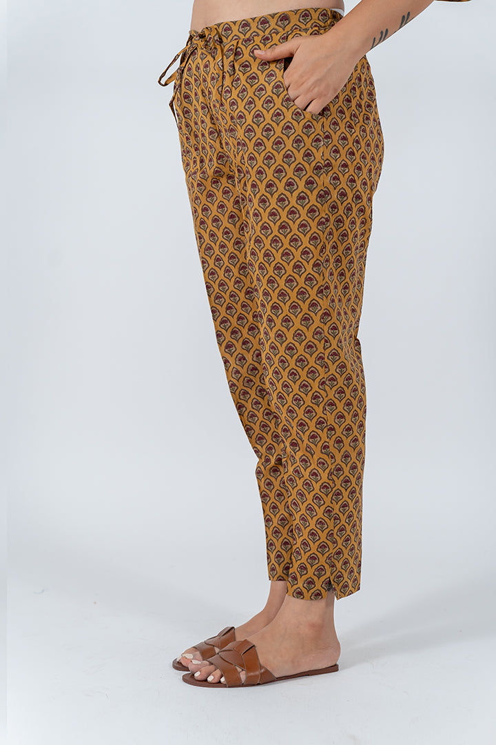 Cotton Hand Block Printed Pant - Yellow