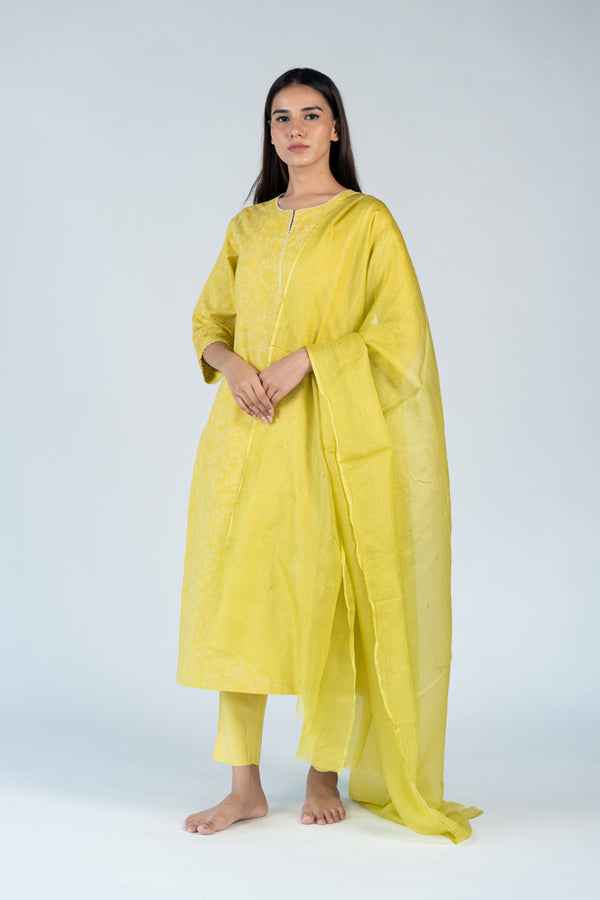 Cotton Kota Doria Dupatta - Yellow