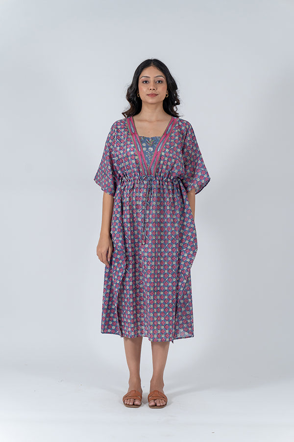 Cotton Hand Block Printed Kaftan - Pink