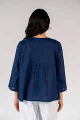 Cotton Hand Embroidered Top - Blue