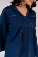 Cotton Hand Embroidered Top - Blue