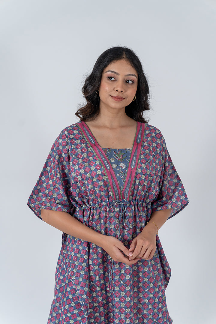 Cotton Hand Block Printed Kaftan - Pink