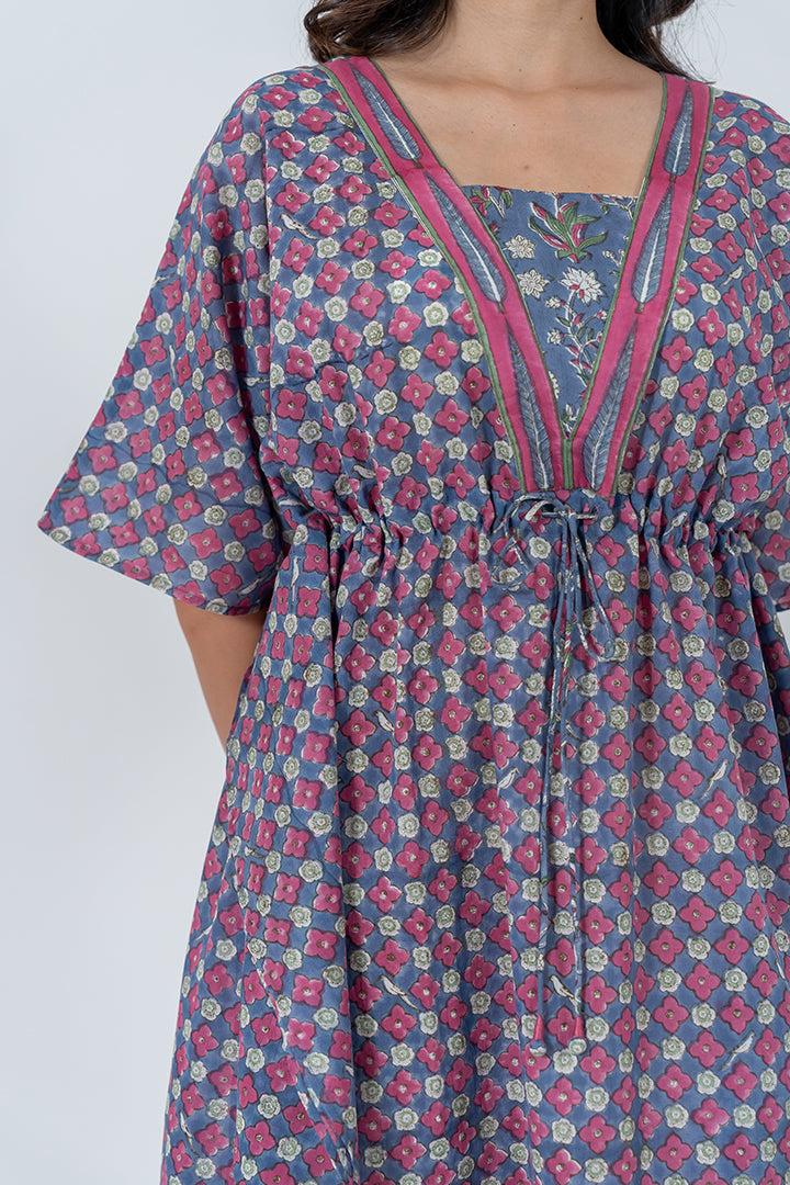 Cotton Hand Block Printed Kaftan - Pink