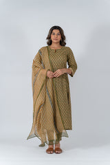 Kota Doria Hand Blocked Printed Dupatta - Yellow