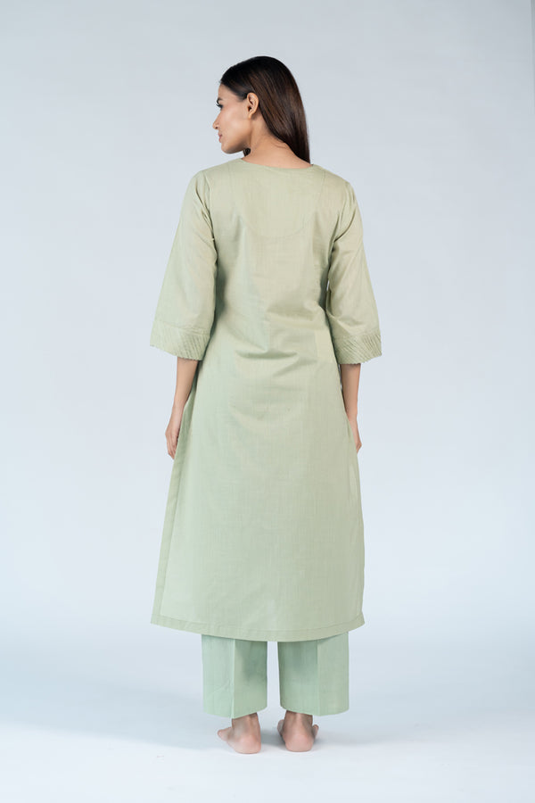 Cotton Hand Embroidery Kurta - Green