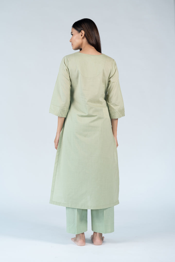 Cotton Hand Embroidery Kurta - Green