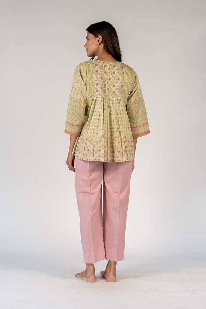 Cotton Hand Block Printed Top - Green