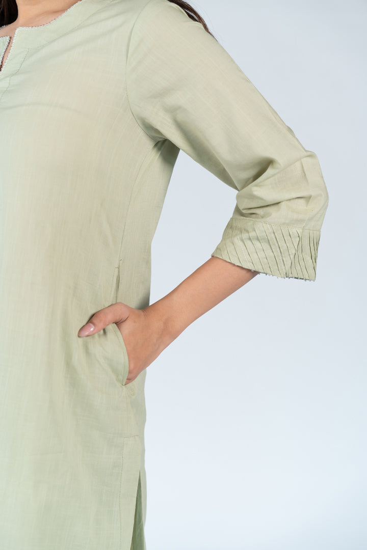 Cotton Hand Embroidery Kurta - Green