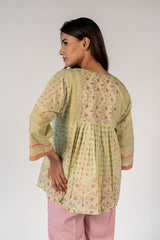 Cotton Hand Block Printed Top - Green